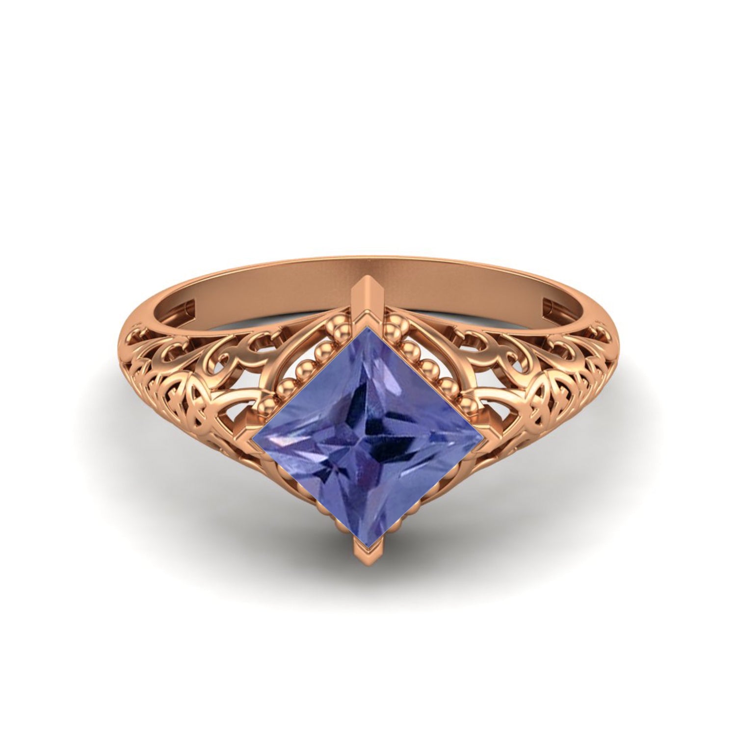 Anello di tanzanite naturale 6x6 mm, anello di nozze di forma quadrata con design in filigrana