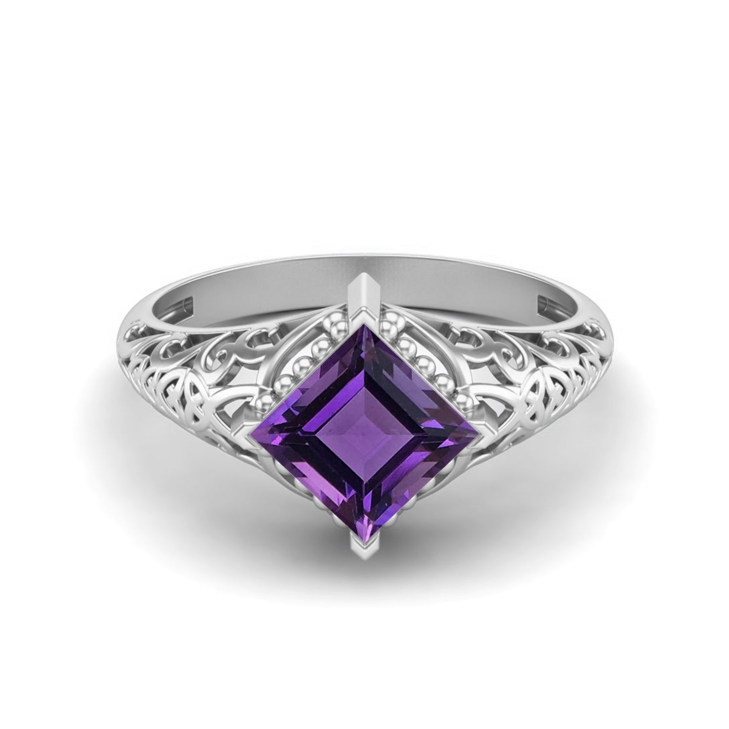 Amethsyt Vintage Filigree Ring - Sterling Silver