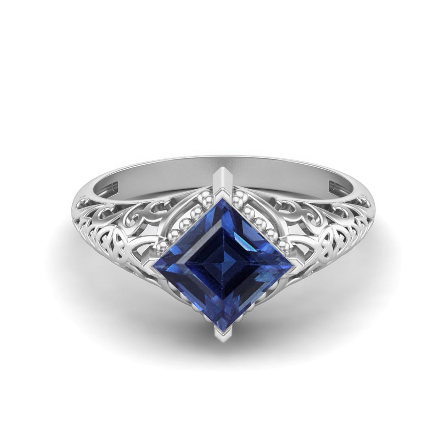 Anello solitario in argento sterling 925 con zaffiro blu, 5x5 mm, a forma rotonda