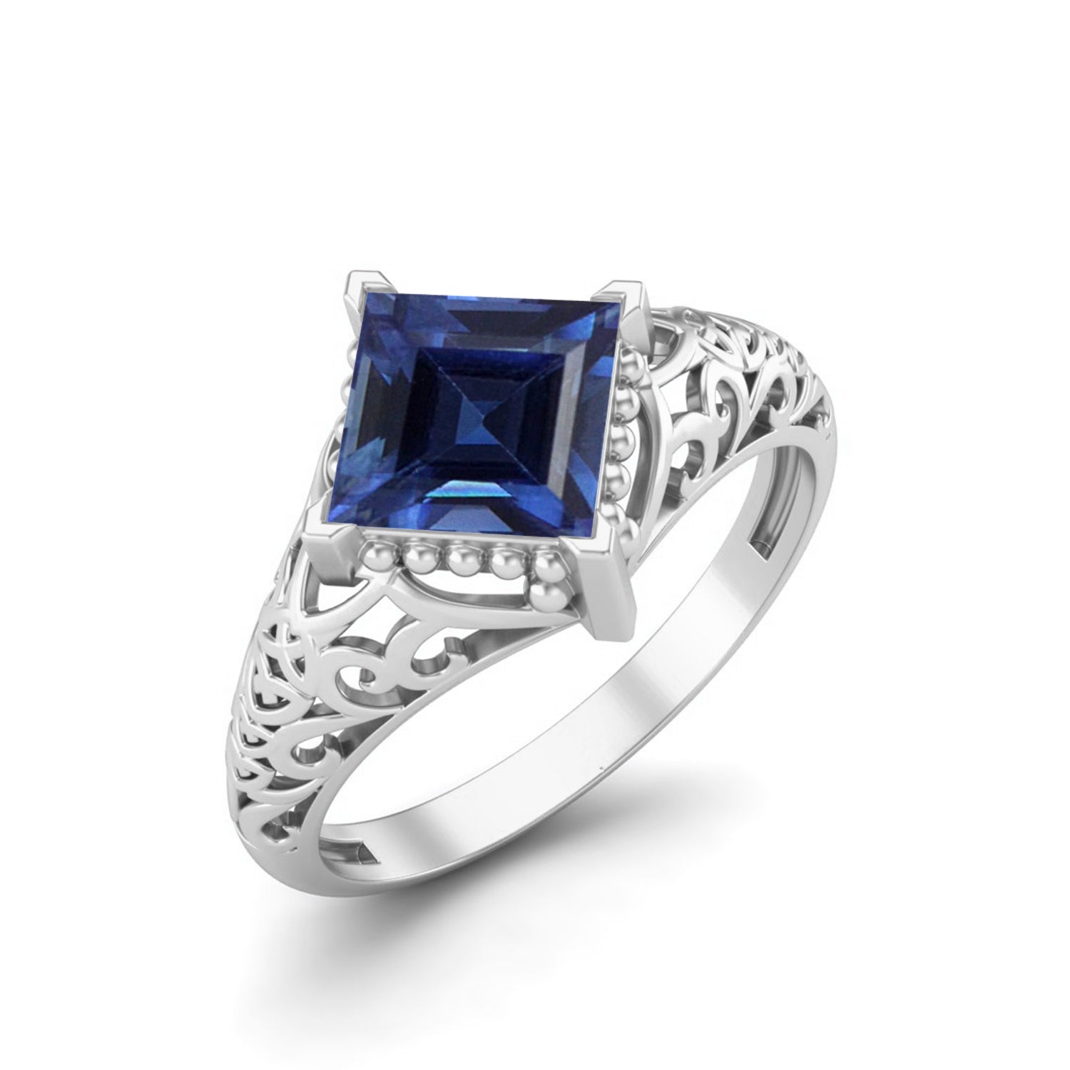 Anello solitario in argento sterling 925 con zaffiro blu, 5x5 mm, a forma rotonda