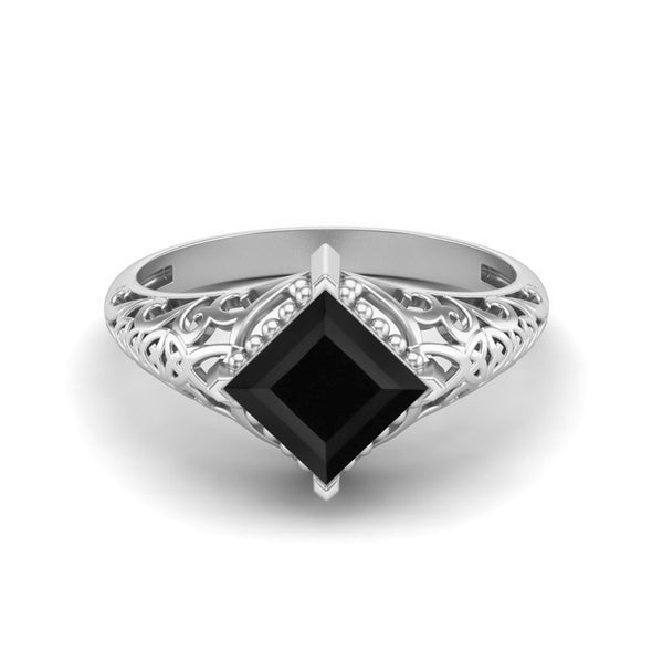 Natural Black Spinel Filigree Wedding Ring 925 Sterling Silver Ring