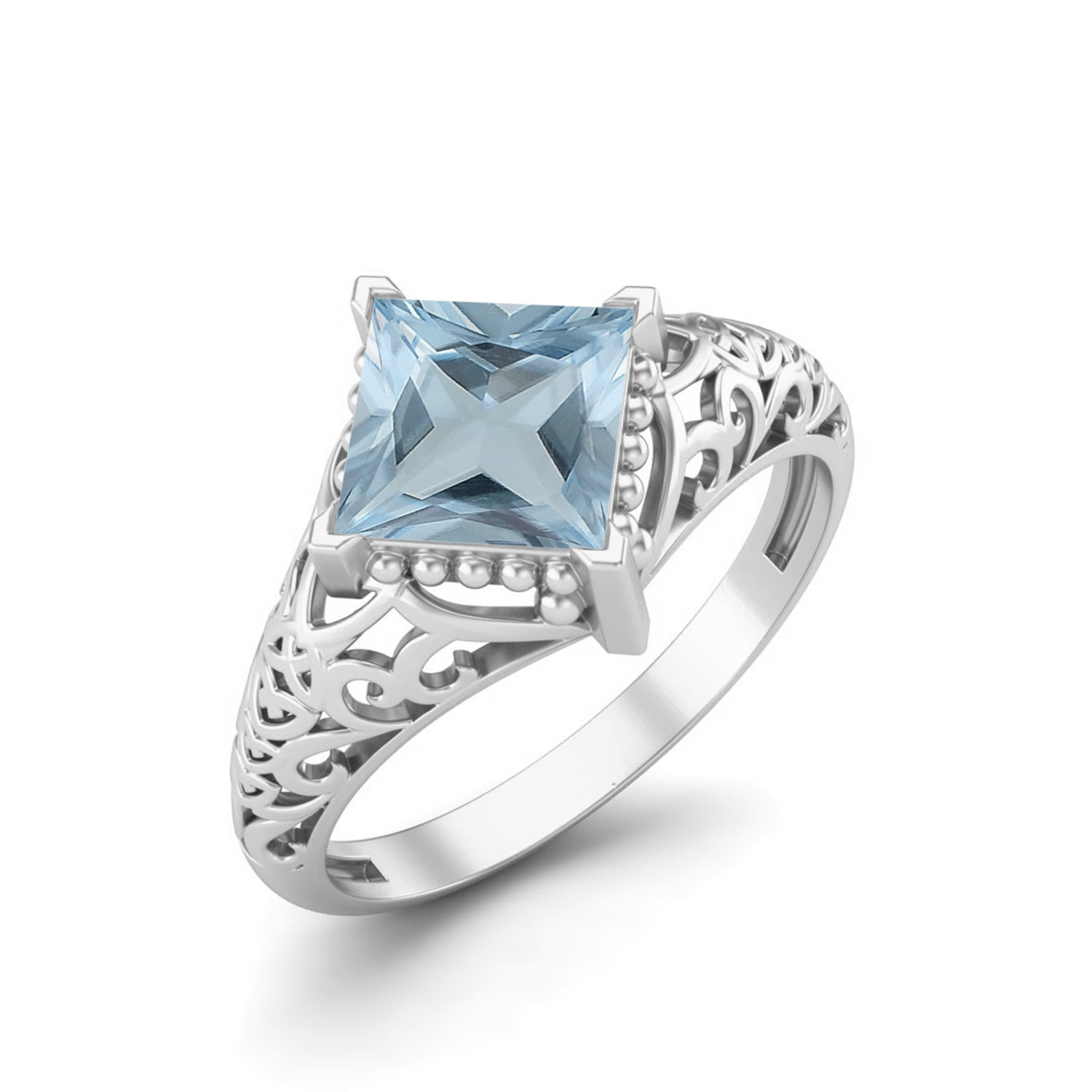 Anello nuziale in argento sterling 925 con topazio blu in stile filigrana