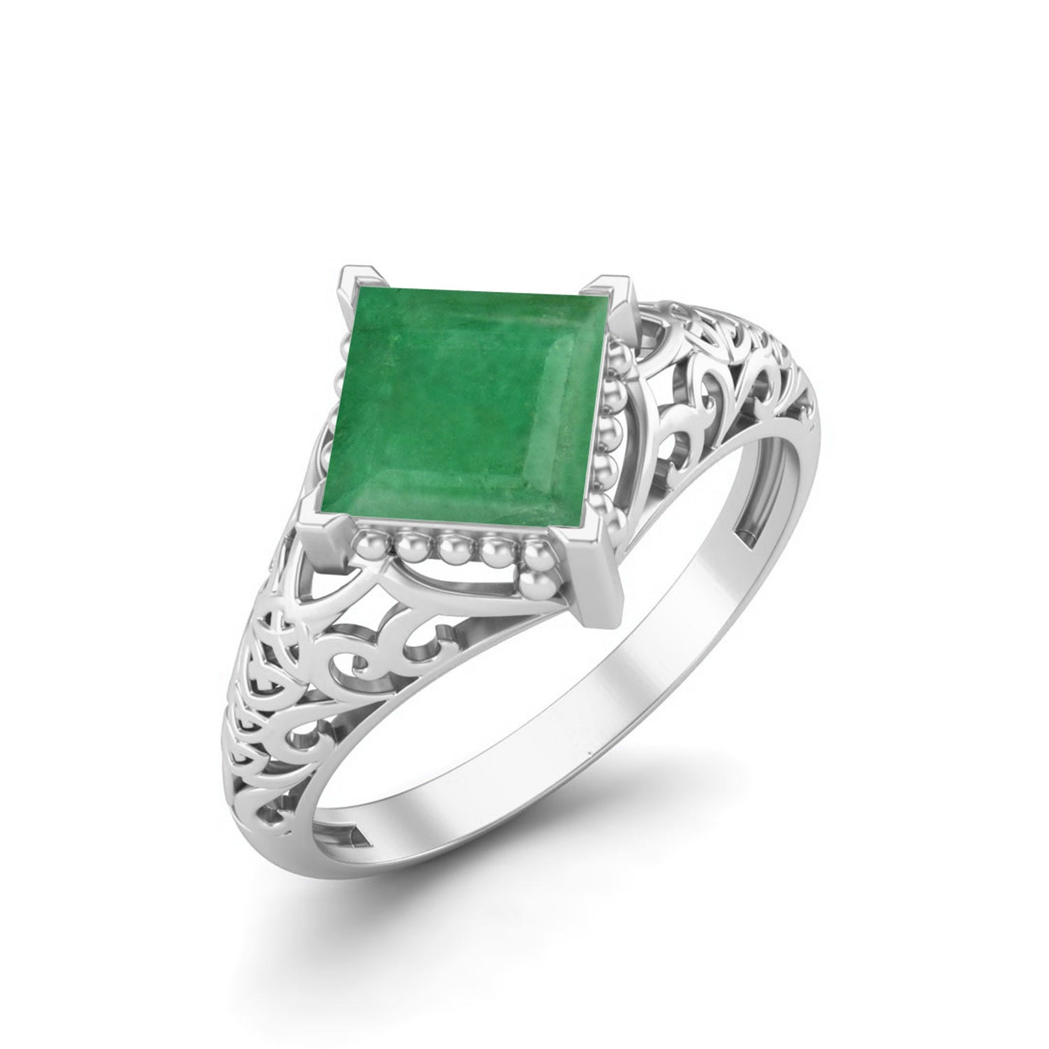 Emerald Intricate Filigree Ring – Sterling Silver