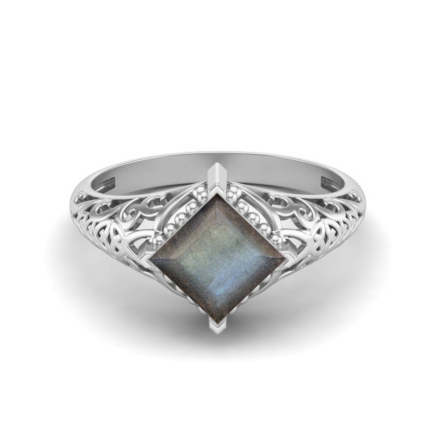 Labradorite Vintage Filigree Ring - Sterling Silver
