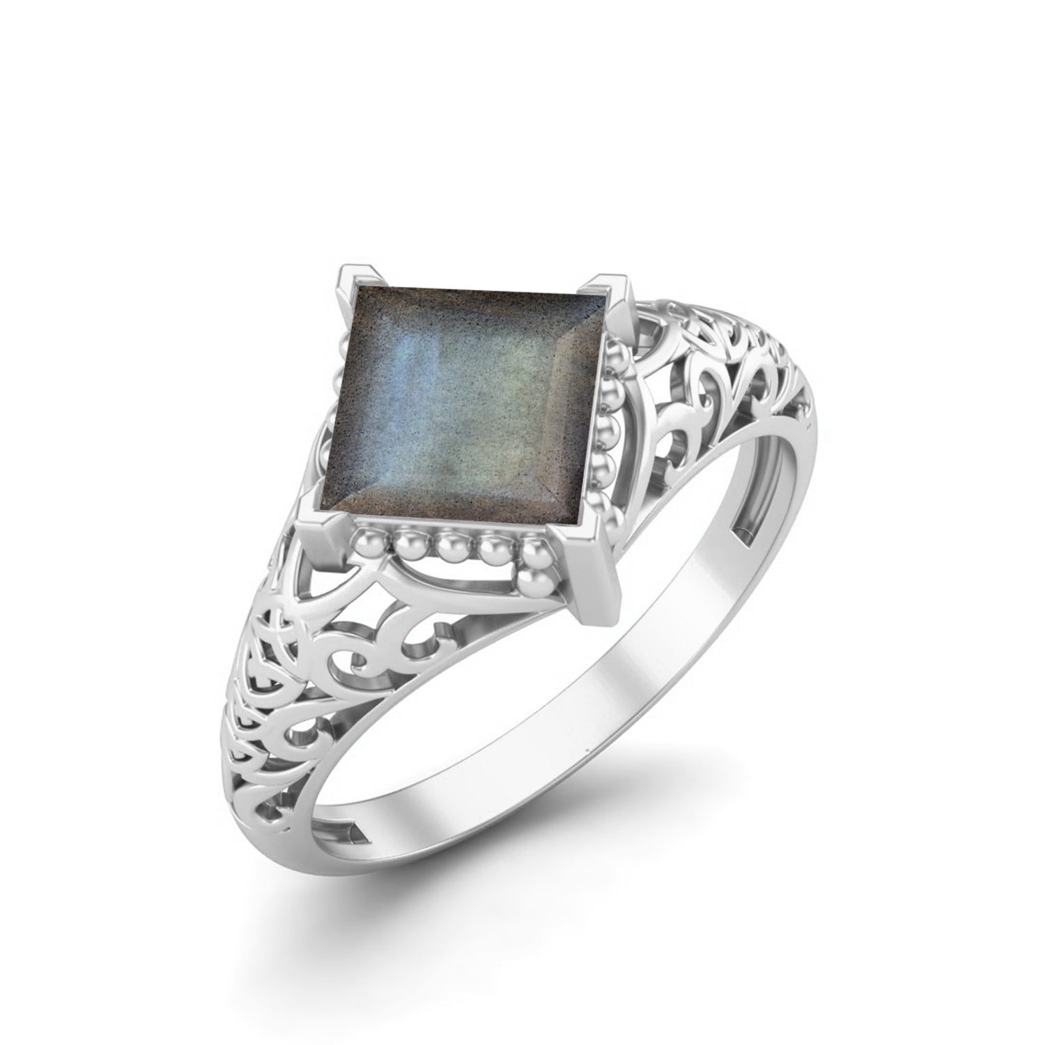 Labradorite Vintage Filigree Ring - Sterling Silver