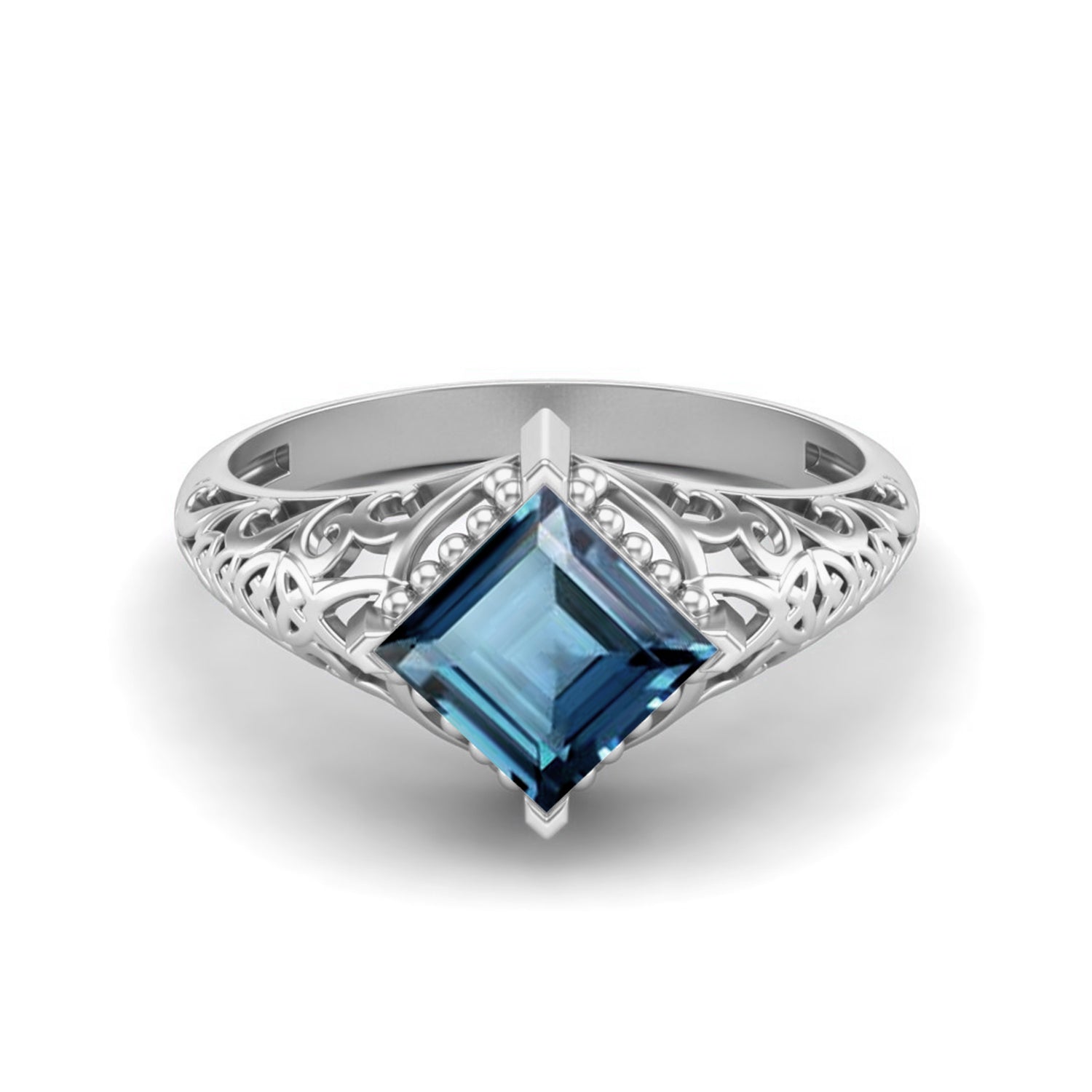 London Blue Topaz Filigree Vintage Design Ring – Sterling Silver