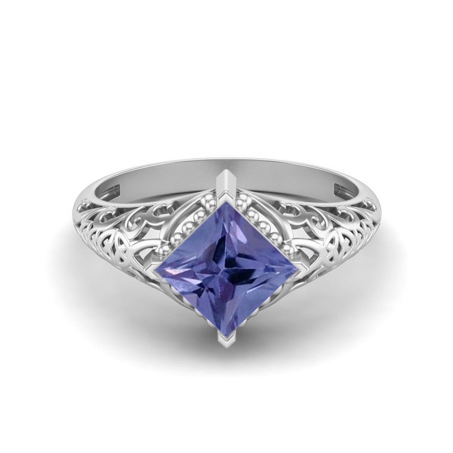 Anello di tanzanite naturale 6x6 mm, anello di nozze di forma quadrata con design in filigrana