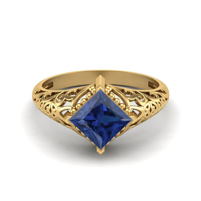 Vintage Blue Sapphire Bridal Ring Art Deco Filigree Style Ring For Women