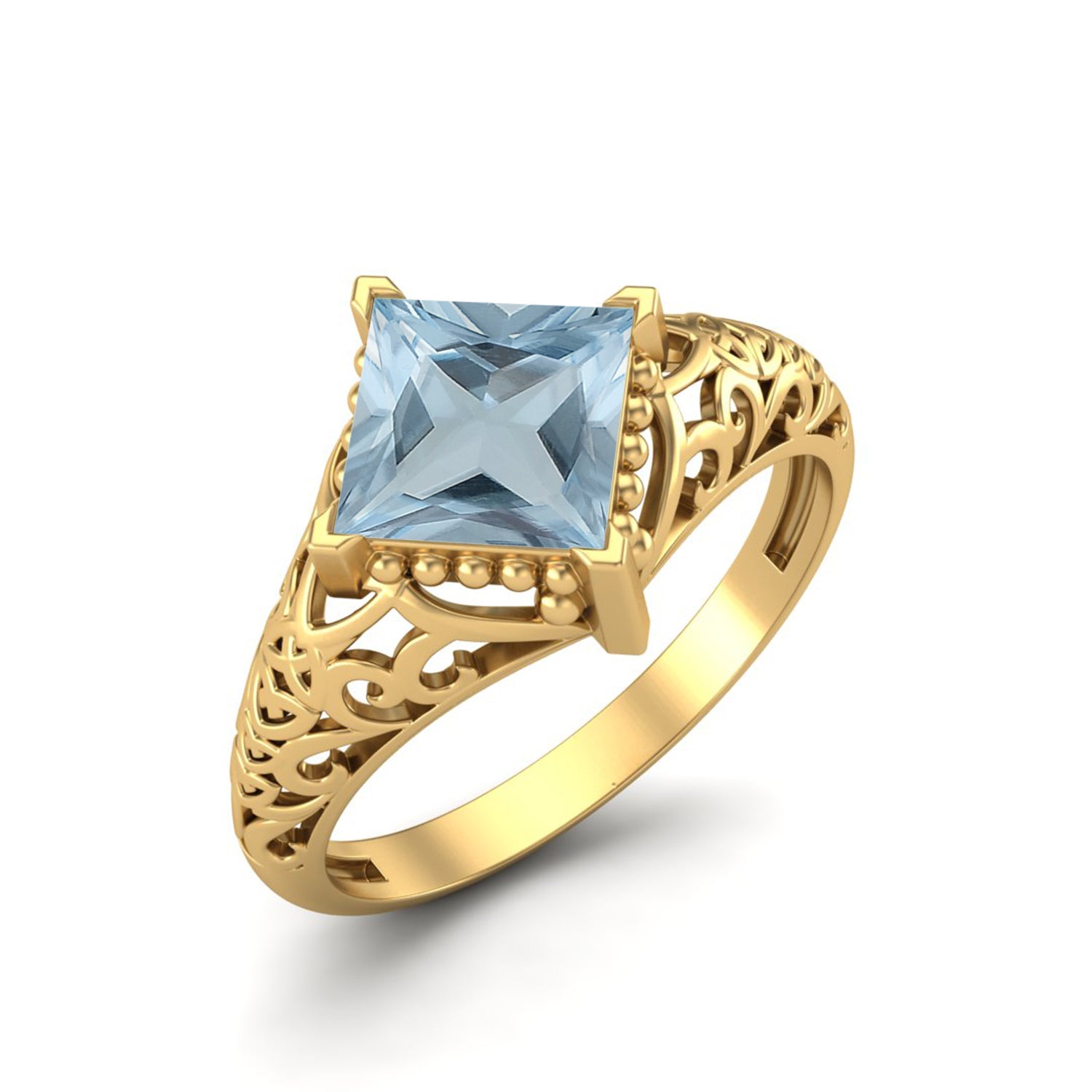 Blue Topaz Vintage Filigree Ring - Sterling Silver