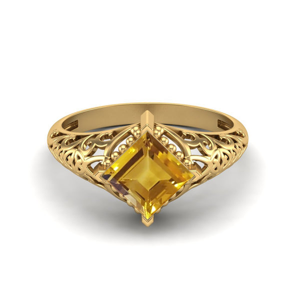 Filigree Style Citrine Bridal Ring 6x6mm Square Shaped Ring
