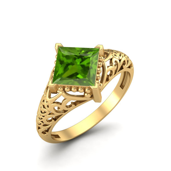Filigree Design Tsavorite Engagement Ring Vintage Bridal Ring