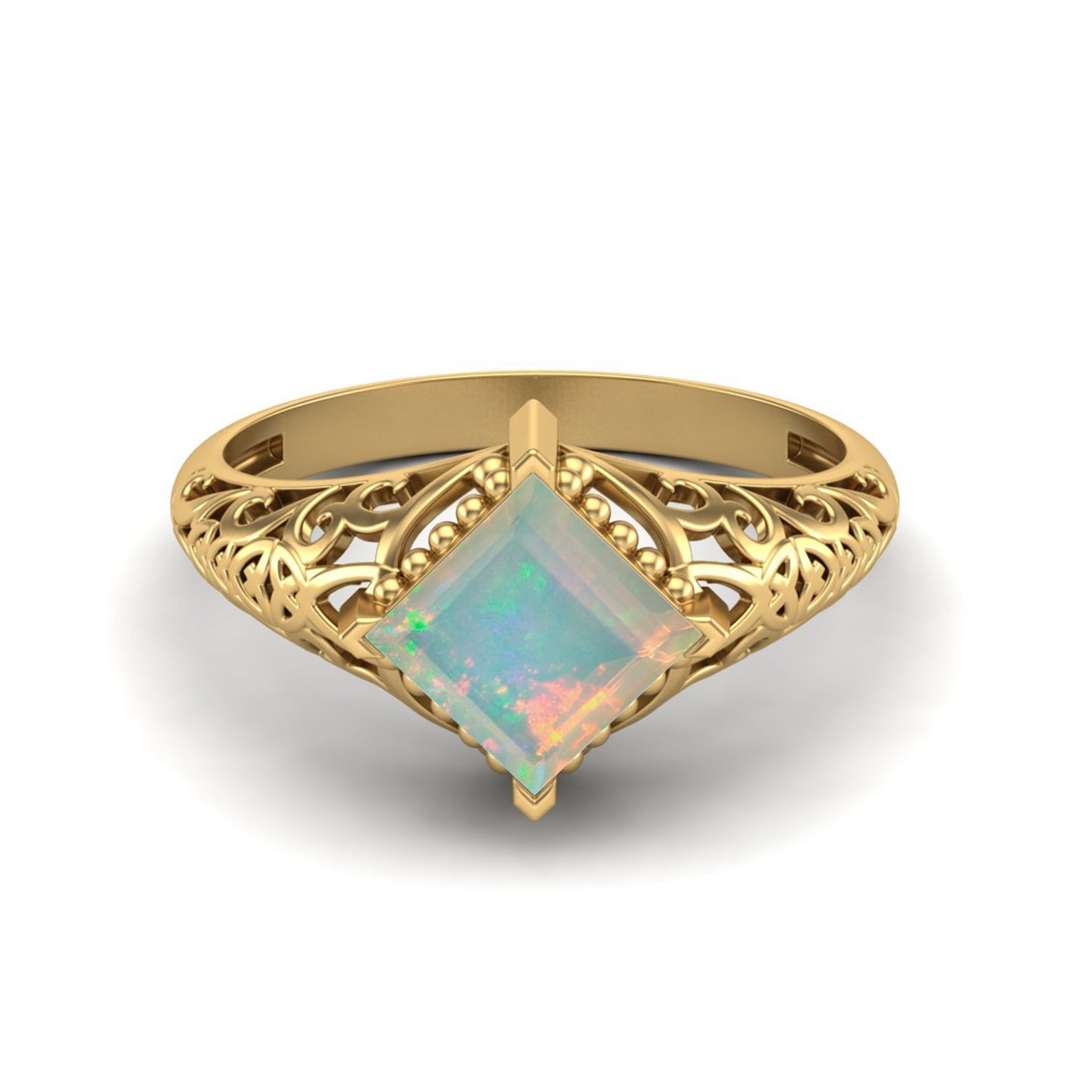 Anello nuziale in opale da 1,30 carati con design in filigrana Art Déco