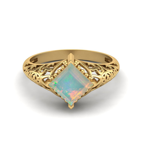 1.30 Ctw Opal Wedding Ring Art Deco Filigree Design Ring