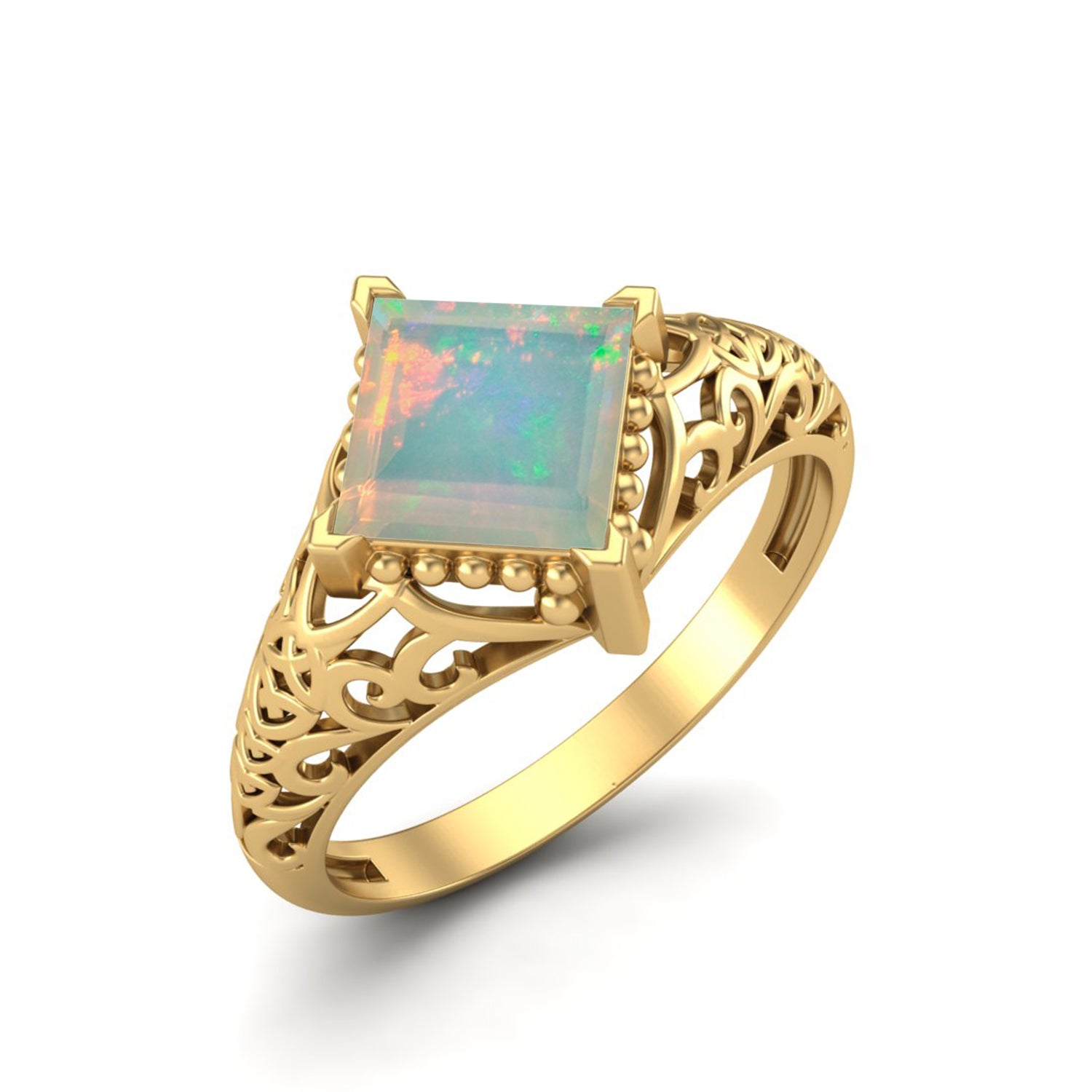 Anello nuziale in opale da 1,30 carati con design in filigrana Art Déco