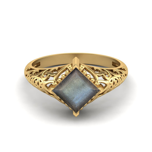 Vintage Labradorite Wedding Ring For Women Art Deco Filigree Ring