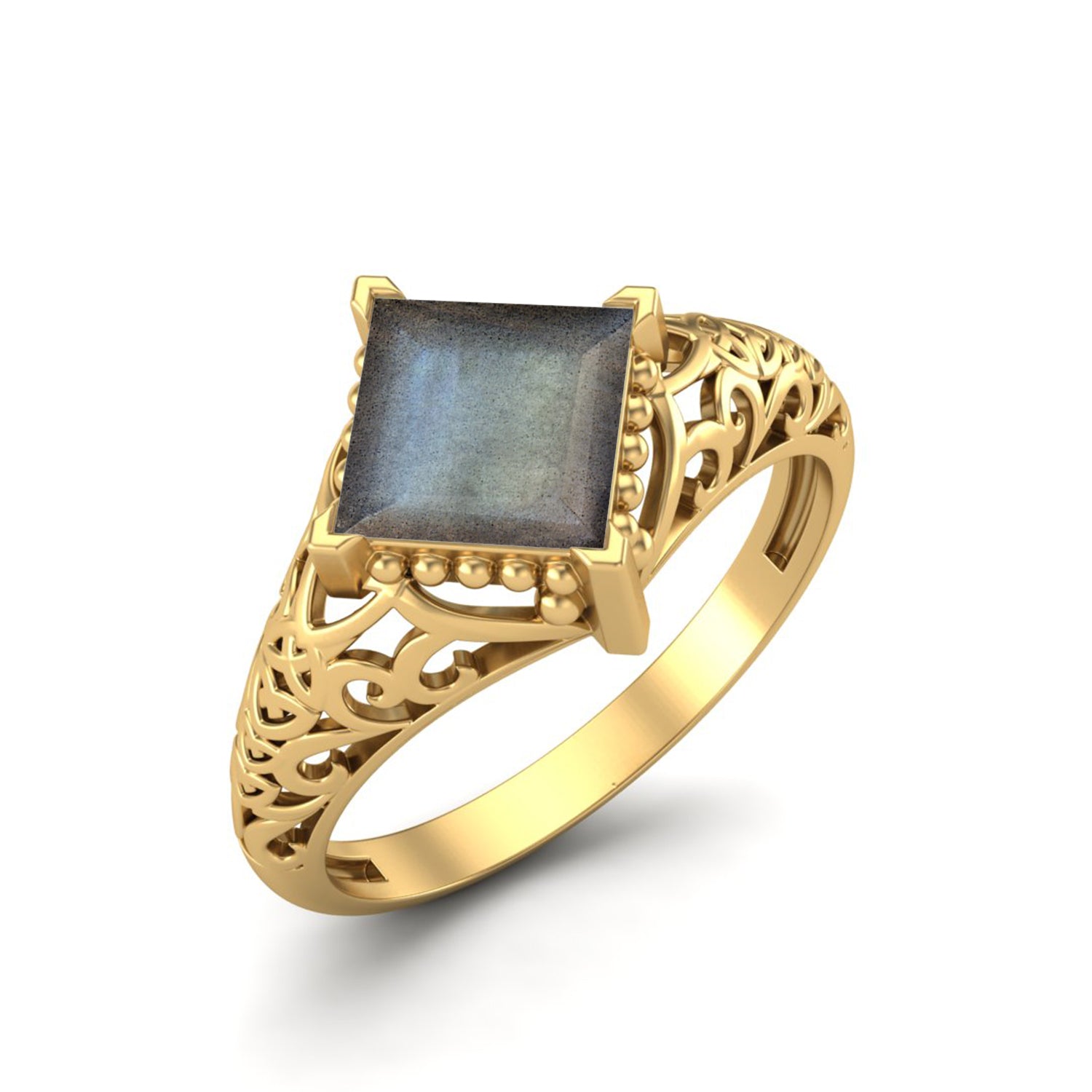 Labradorite Vintage Filigree Ring - Sterling Silver