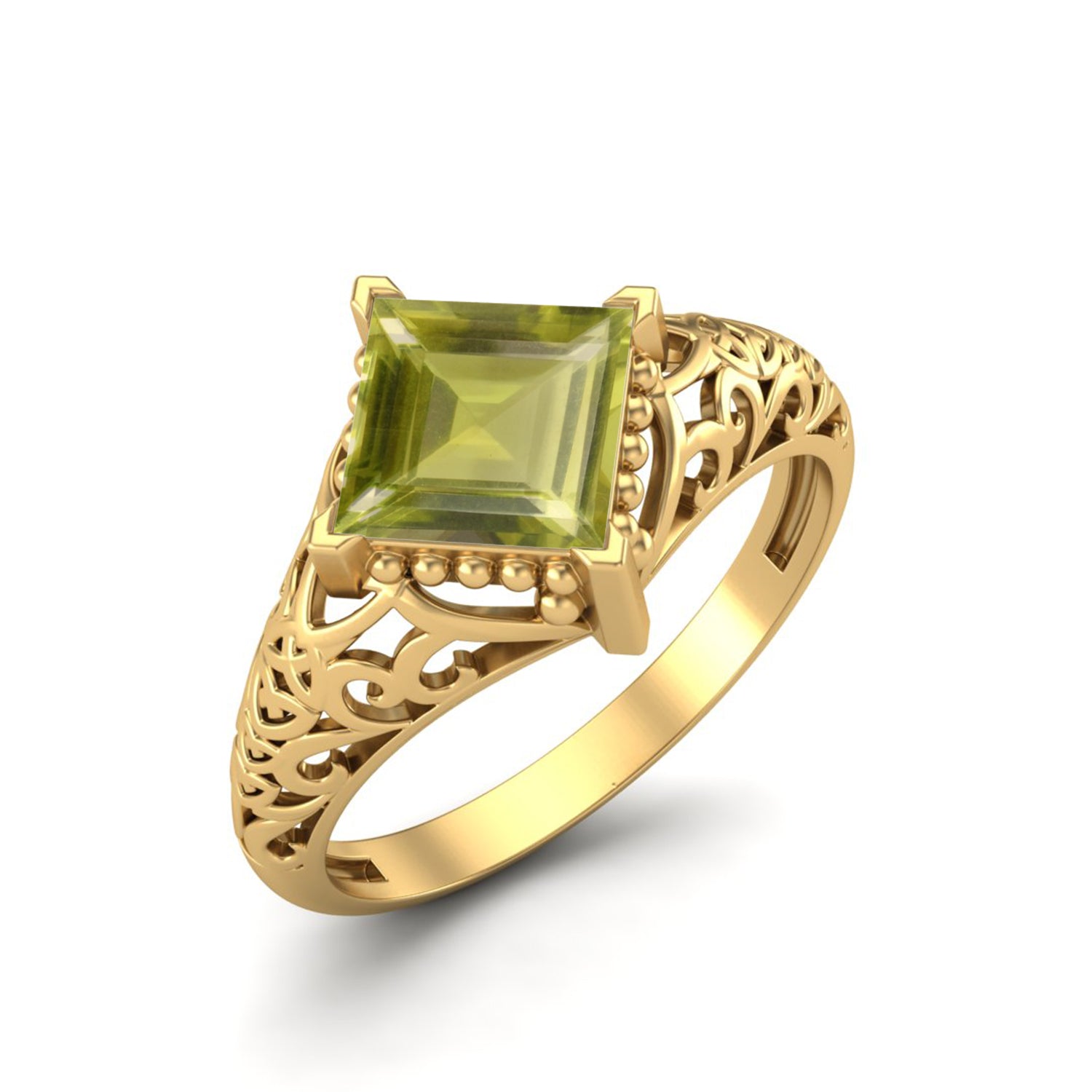 Lemon Quartz Vintage Filigree Ring - Sterling Silver