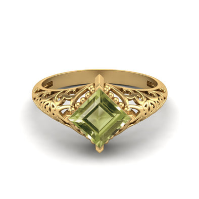 1.30 Ctw Peridot Filigree Design Bridal Ring 6x6mm Square Shaped Ring