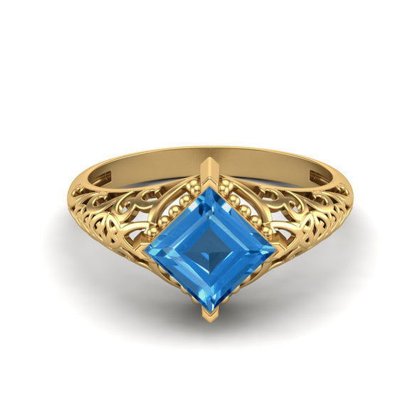 925 Sterling Silver Sky Blue Topaz Ring Art Deco Filigree Wedding Ring