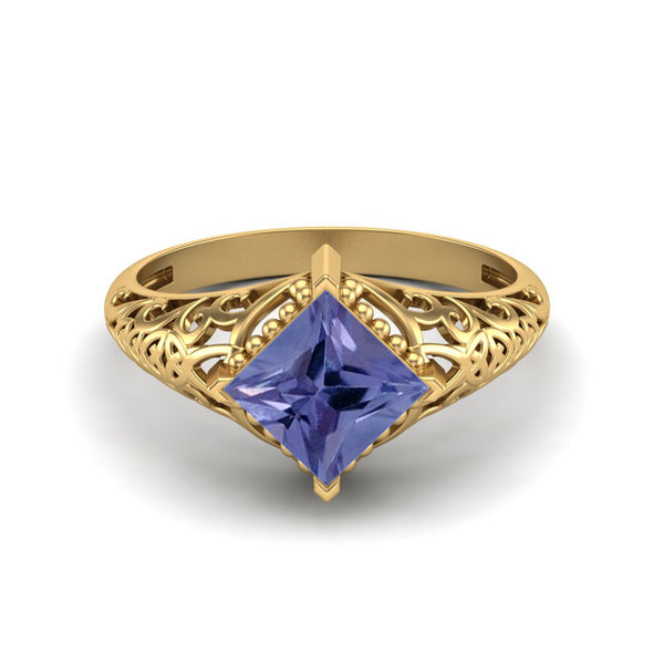 Natural Tanzanite Ring 6x6mm Square Shaped Wedding Ring Filigree Design Ring