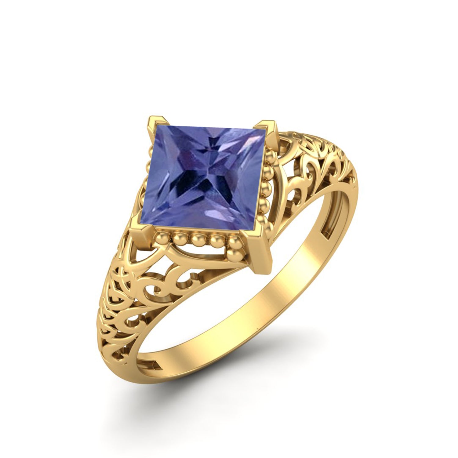 Anello di tanzanite naturale 6x6 mm, anello di nozze di forma quadrata con design in filigrana