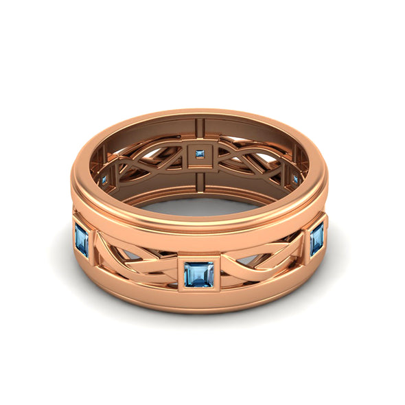 Square Shaped Bezel Set London Blue Topaz Engagement Ring Vintage Bridal Ring