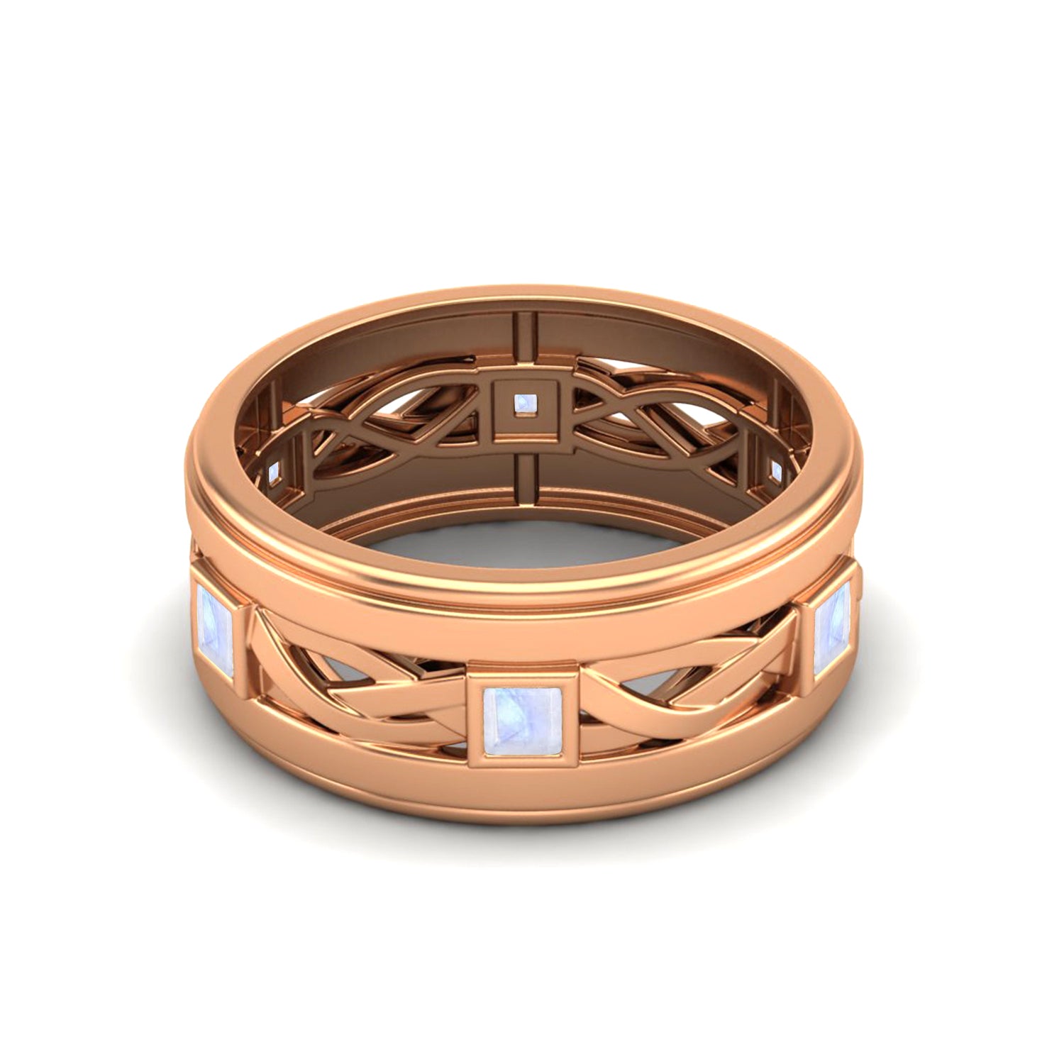 Moonstone Square Eternity Band Ring - Sterling Silver