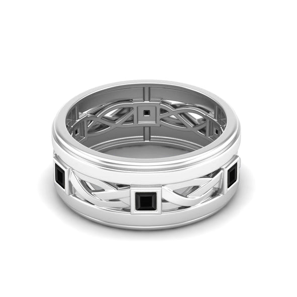 Square Shaped Black Spinel Bezel Set Wedding Ring 925 Sterling Silver Ring