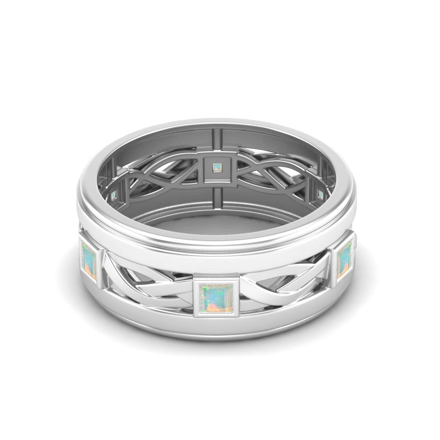 Anello di nozze in stile Art Déco con castone in opale naturale, anello di anniversario di matrimonio