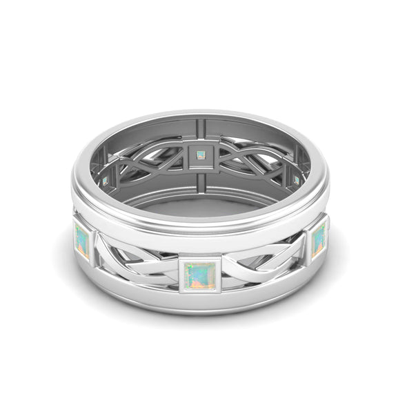 Art Deco Bezel Set Opal Wedding Ring Natural Bezel Set Bridal Anniversary Ring