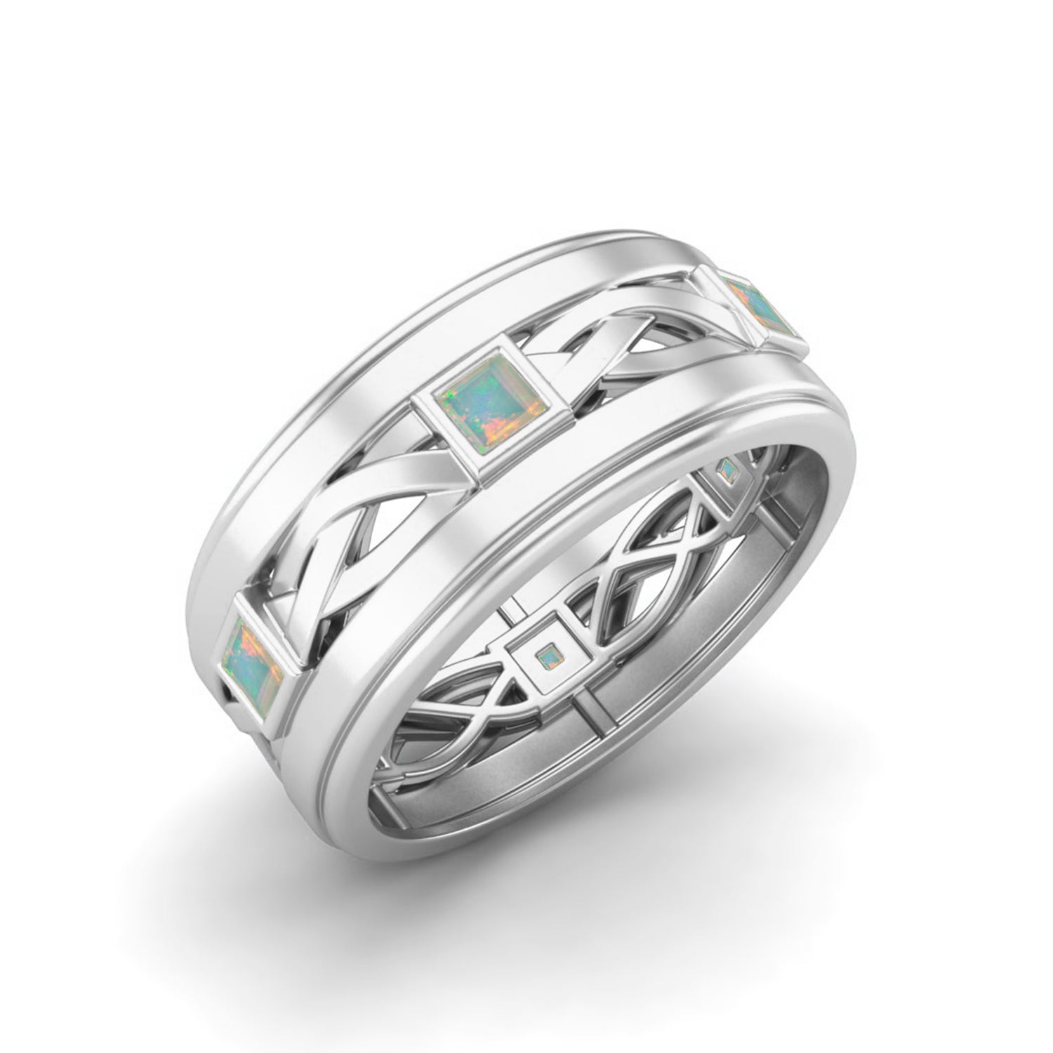 Anello di nozze in stile Art Déco con castone in opale naturale, anello di anniversario di matrimonio