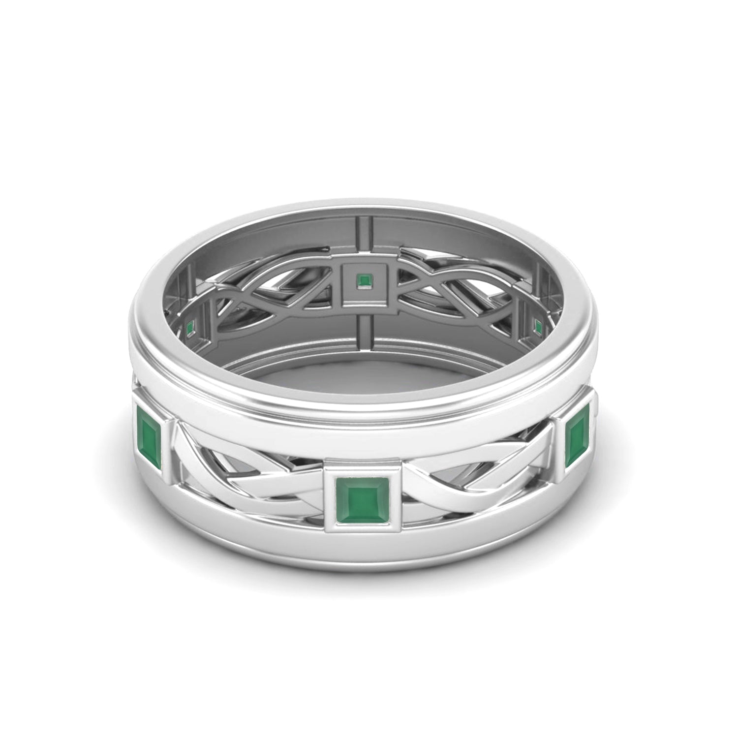 Green Onyx Interwoven Lattice Band Ring –  Sterling Silver