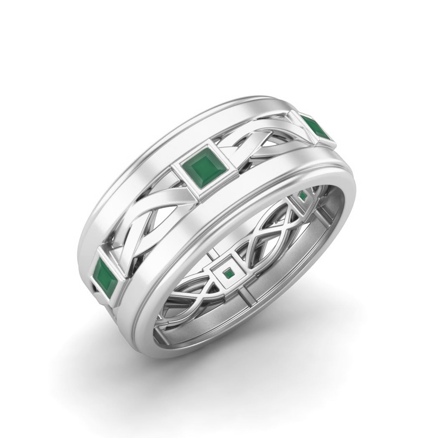 Green Onyx Interwoven Lattice Band Ring –  Sterling Silver