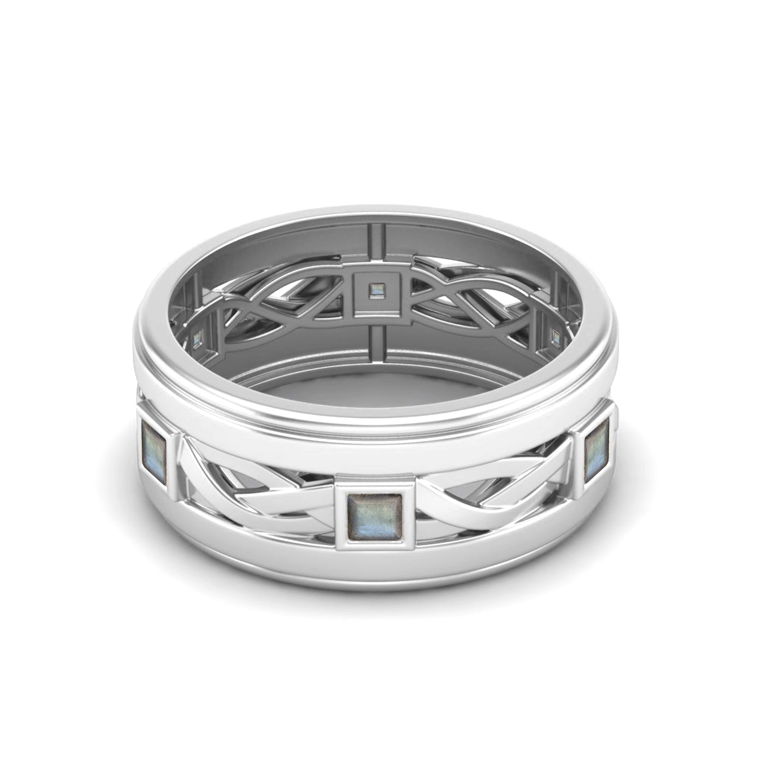 Labradorite Interwoven Lattice Band Ring –  Sterling Silver