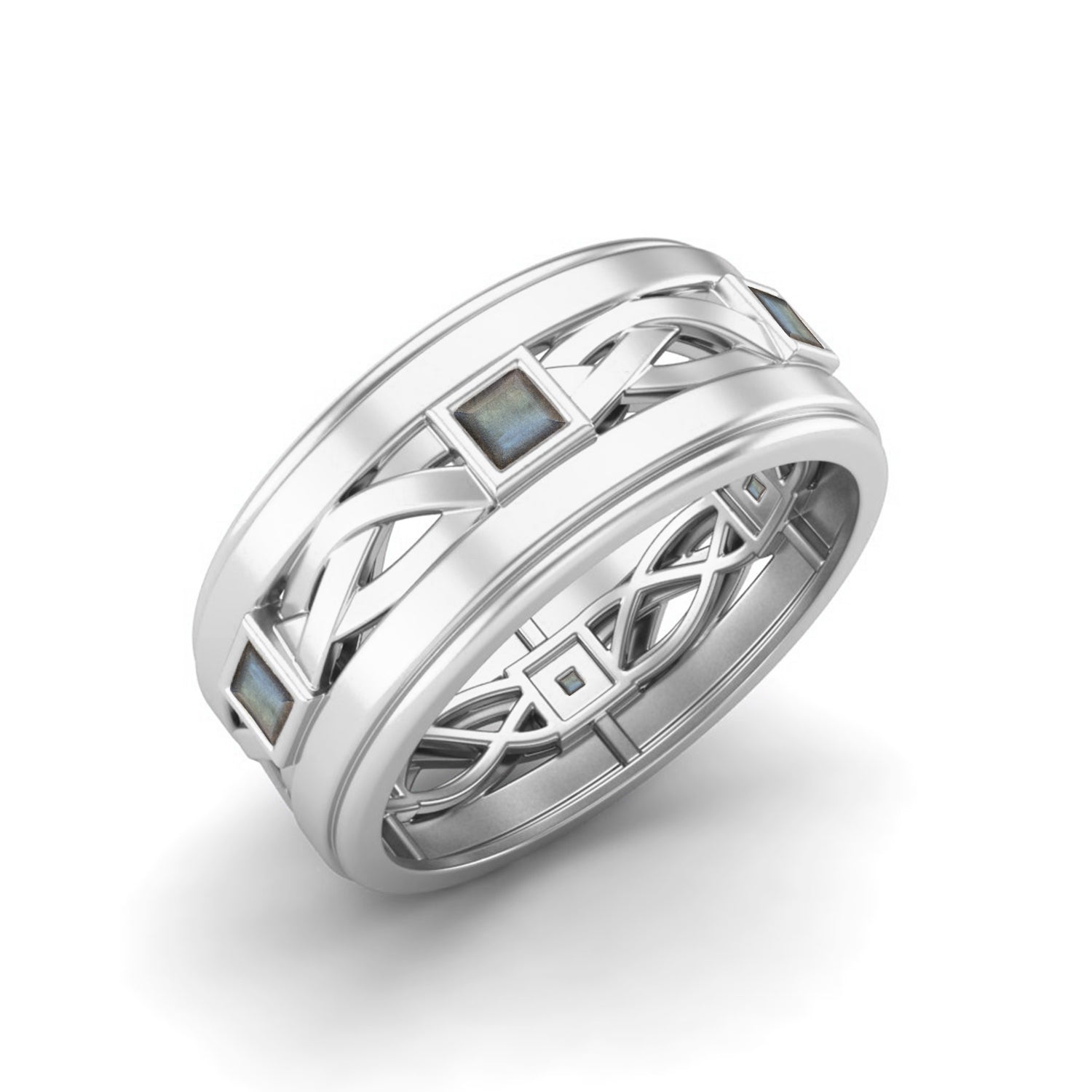 Labradorite Interwoven Lattice Band Ring –  Sterling Silver