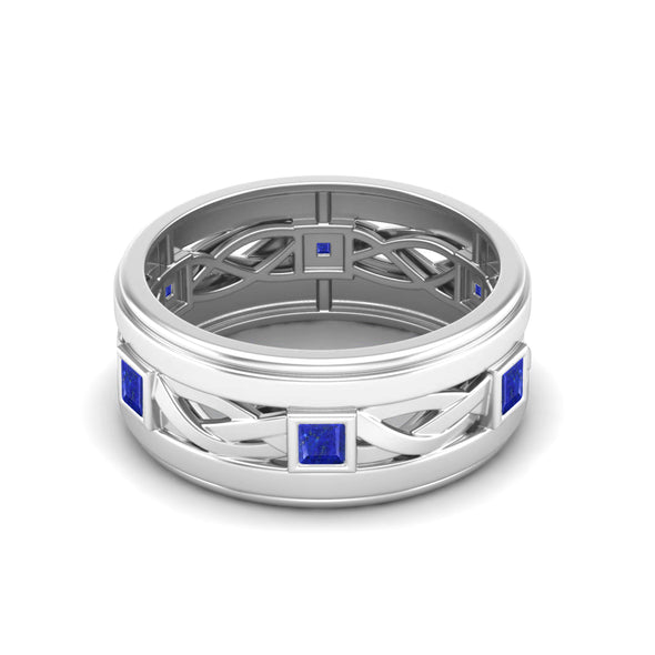 925 Sterling Silver Lapis Lazuli Promise Ring Art Deco Bezel Set Wedding Ring
