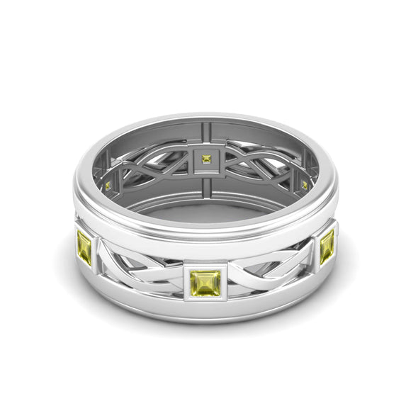 Art Deco Lemon Quartz Wedding Ring 4x4 Square Shaped Bezel Set Promise Ring