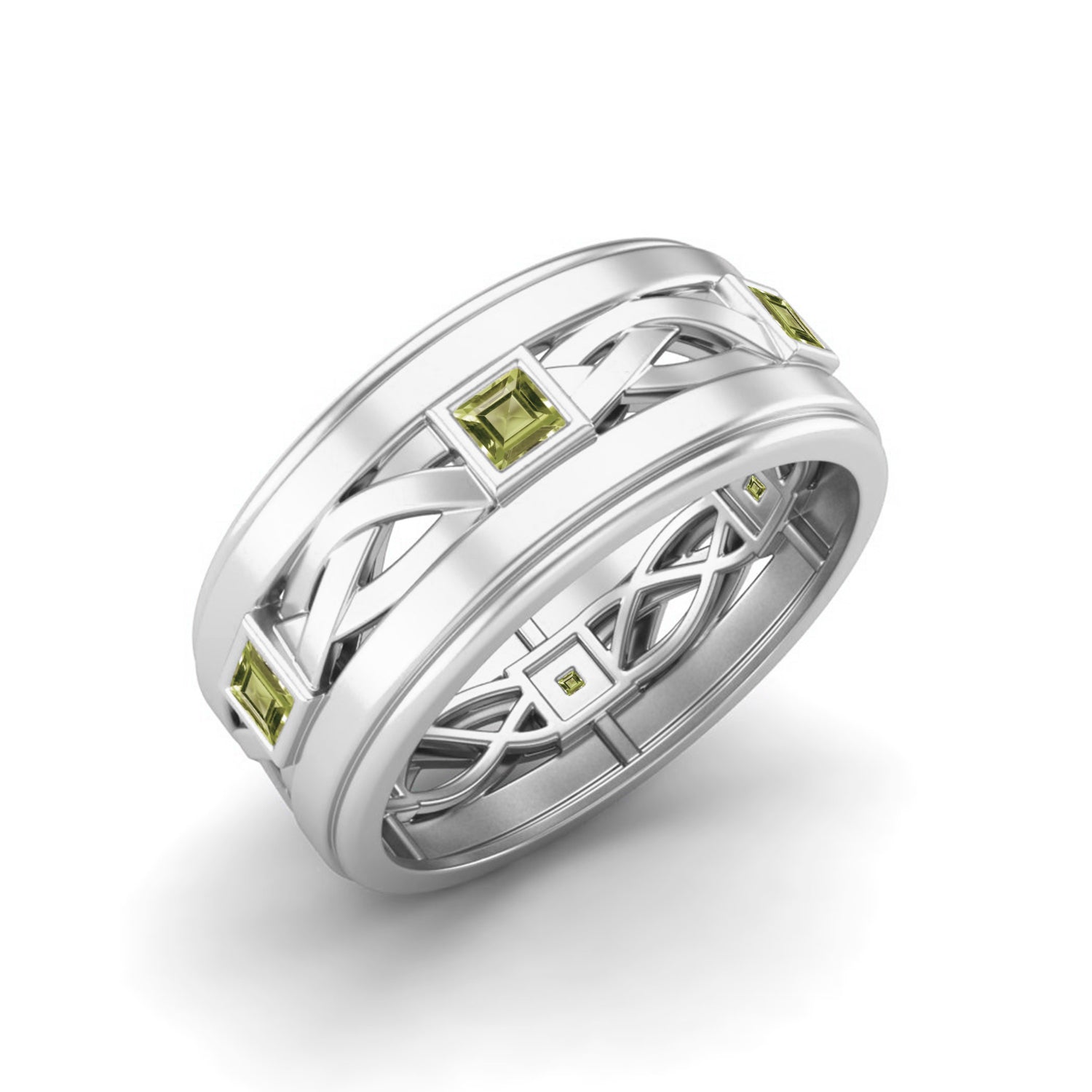 Anello da sposa con peridoto incastonato a forma quadrata, in argento sterling 925