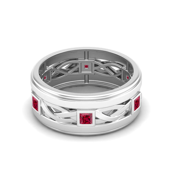 Square Shaped Ruby Wedding Ring Red Gemstone Bezel Set Promise Ring