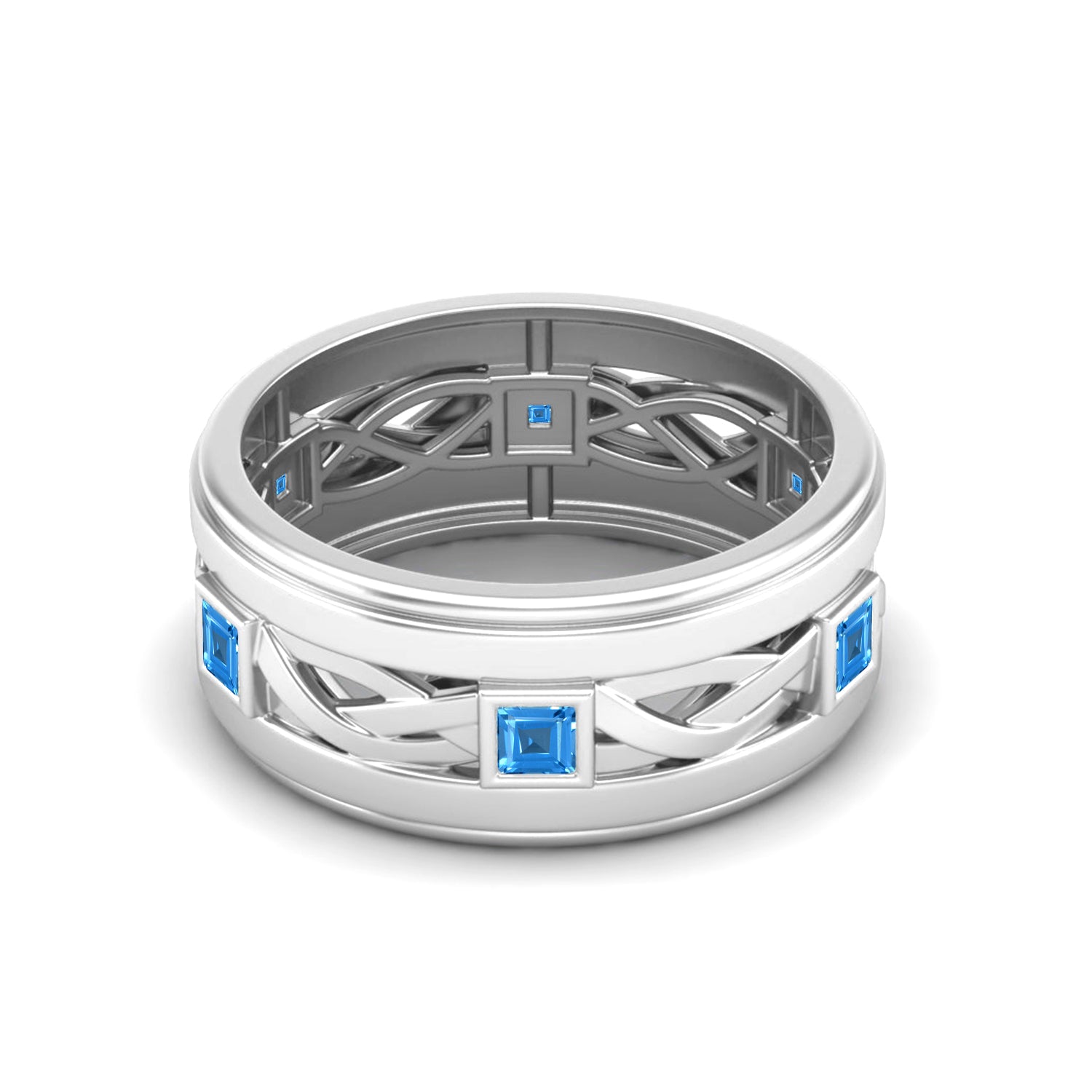 Anello di promessa in argento sterling 925 con topazio blu svizzero e castone quadrato