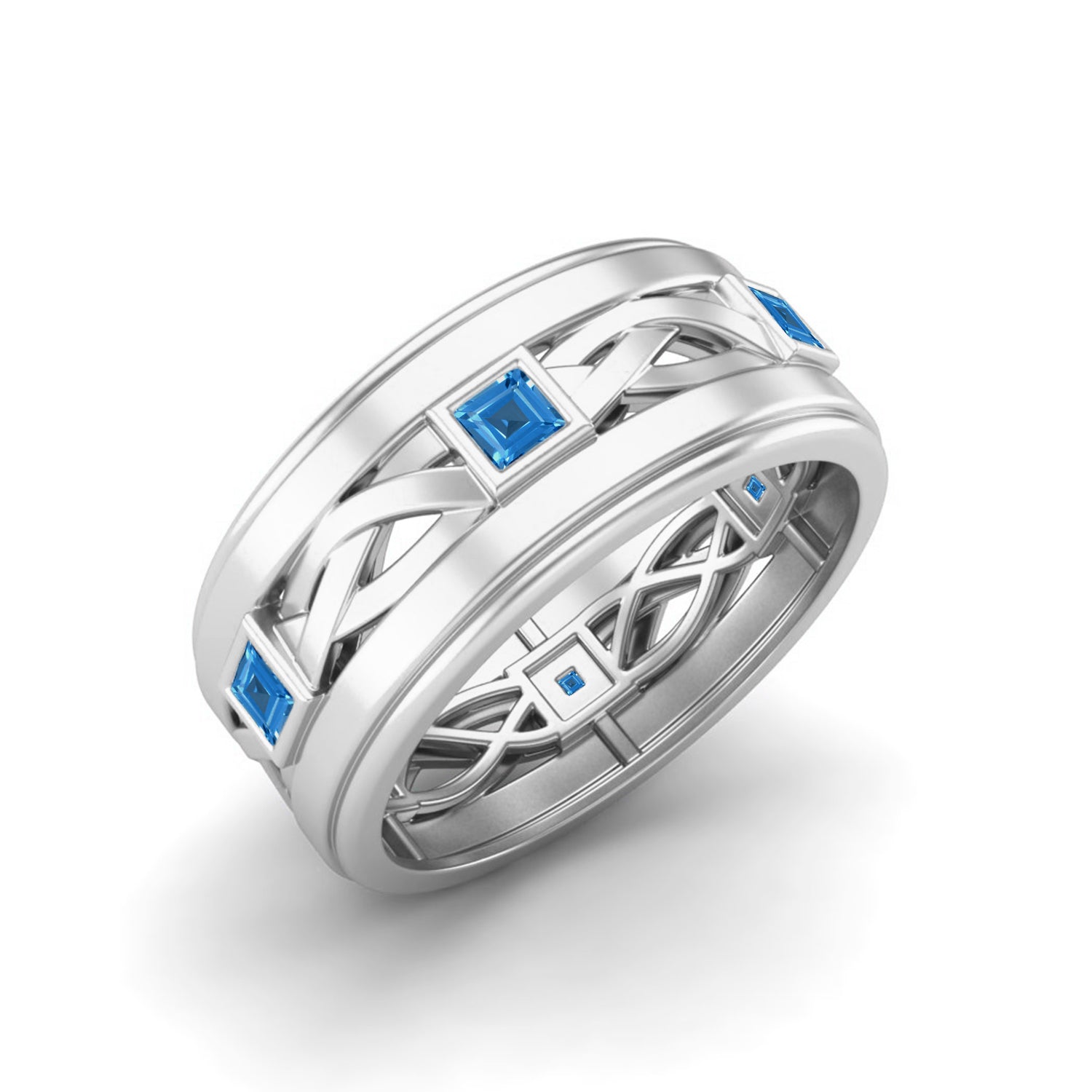 Anello di promessa in argento sterling 925 con topazio blu svizzero e castone quadrato