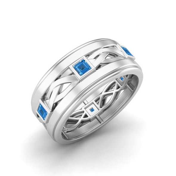 925 Sterling Silver Swiss Blue Topaz Wedding Ring Square Shaped Bezel Set Promise Ring
