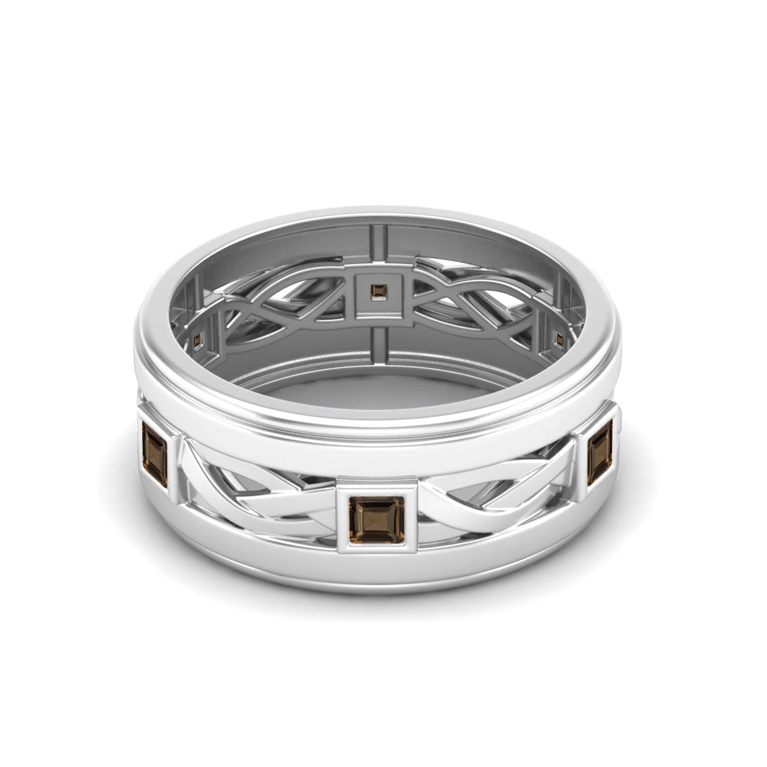 Smoky Quartz Interwoven Lattice Band Ring –  Sterling Silver