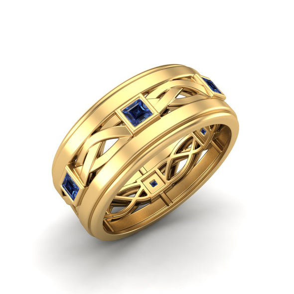 Art Deco Blue Sapphire Promise Ring Square Shaped Bezel Set Wedding Ring