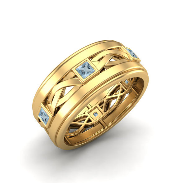 925 Sterling Silver Ring Blue Topaz Wedding Ring Women Bezel Set Bridal Ring