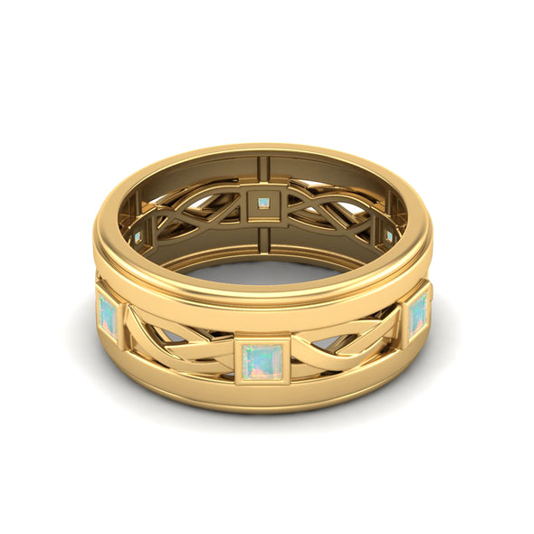 Art Deco Bezel Set Opal Wedding Ring Natural Bezel Set Bridal Anniversary Ring
