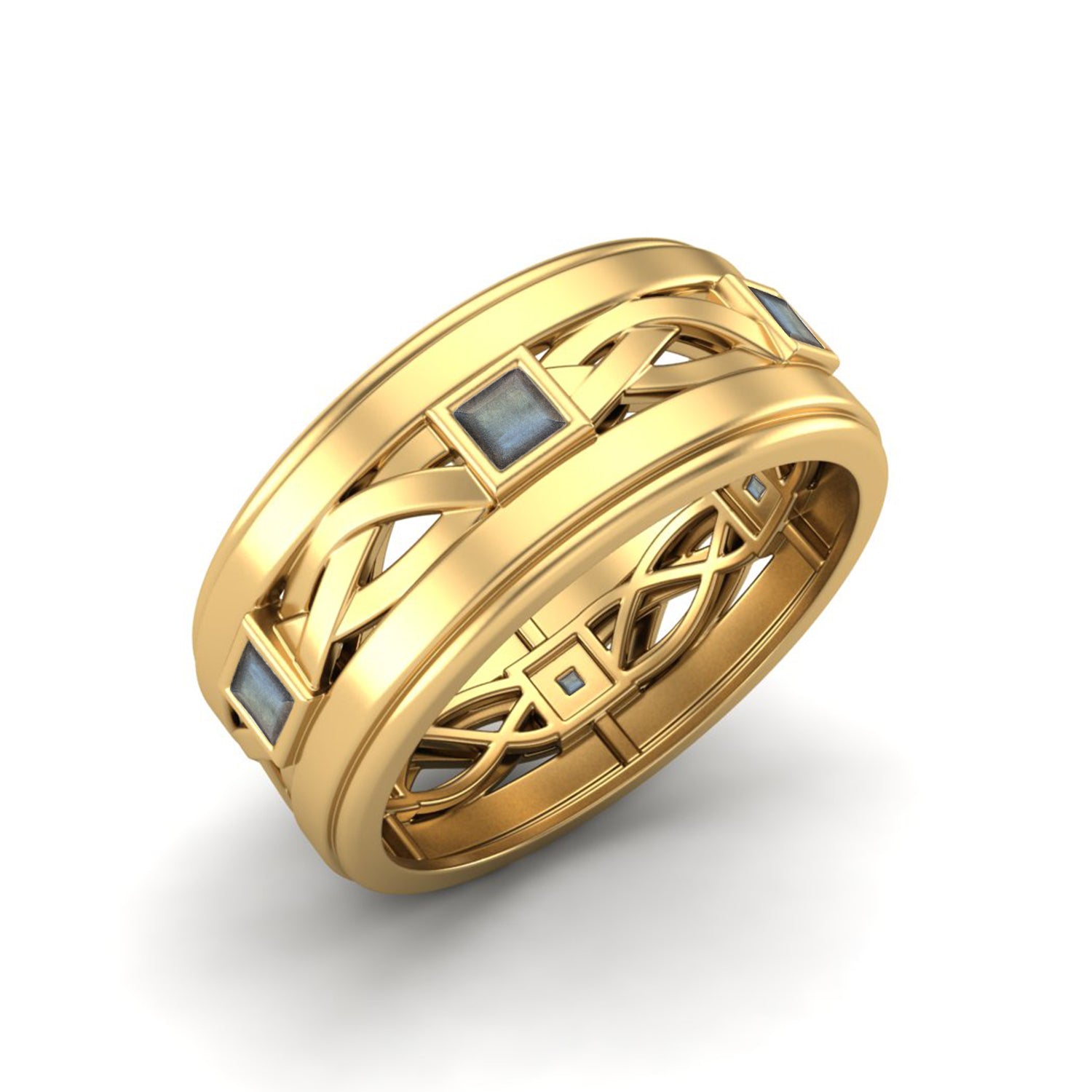 Labradorite Interwoven Lattice Band Ring –  Sterling Silver
