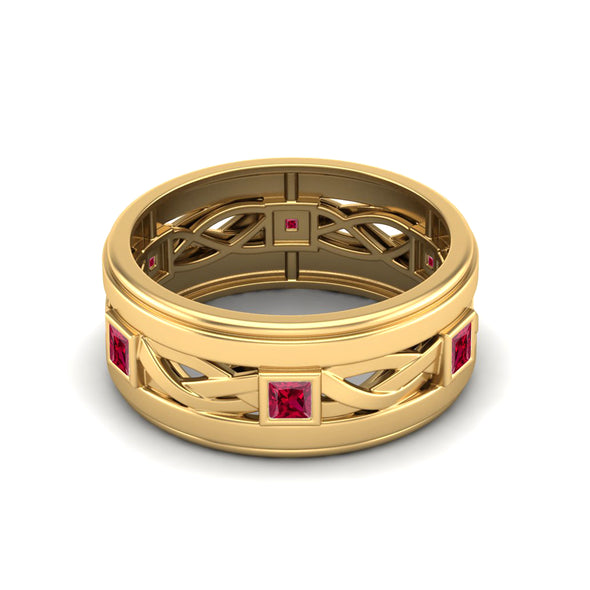 Square Shaped Ruby Wedding Ring Red Gemstone Bezel Set Promise Ring