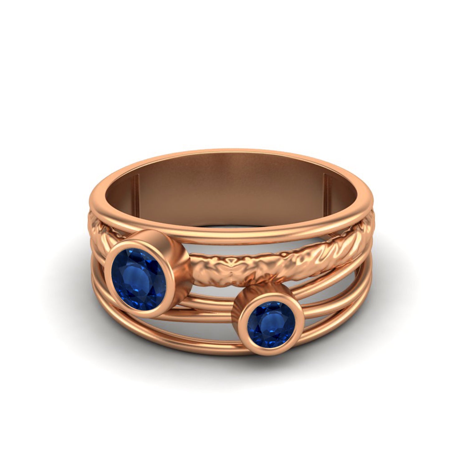 Blue Sapphire Textured Multi-Band Ring – Sterling Silver