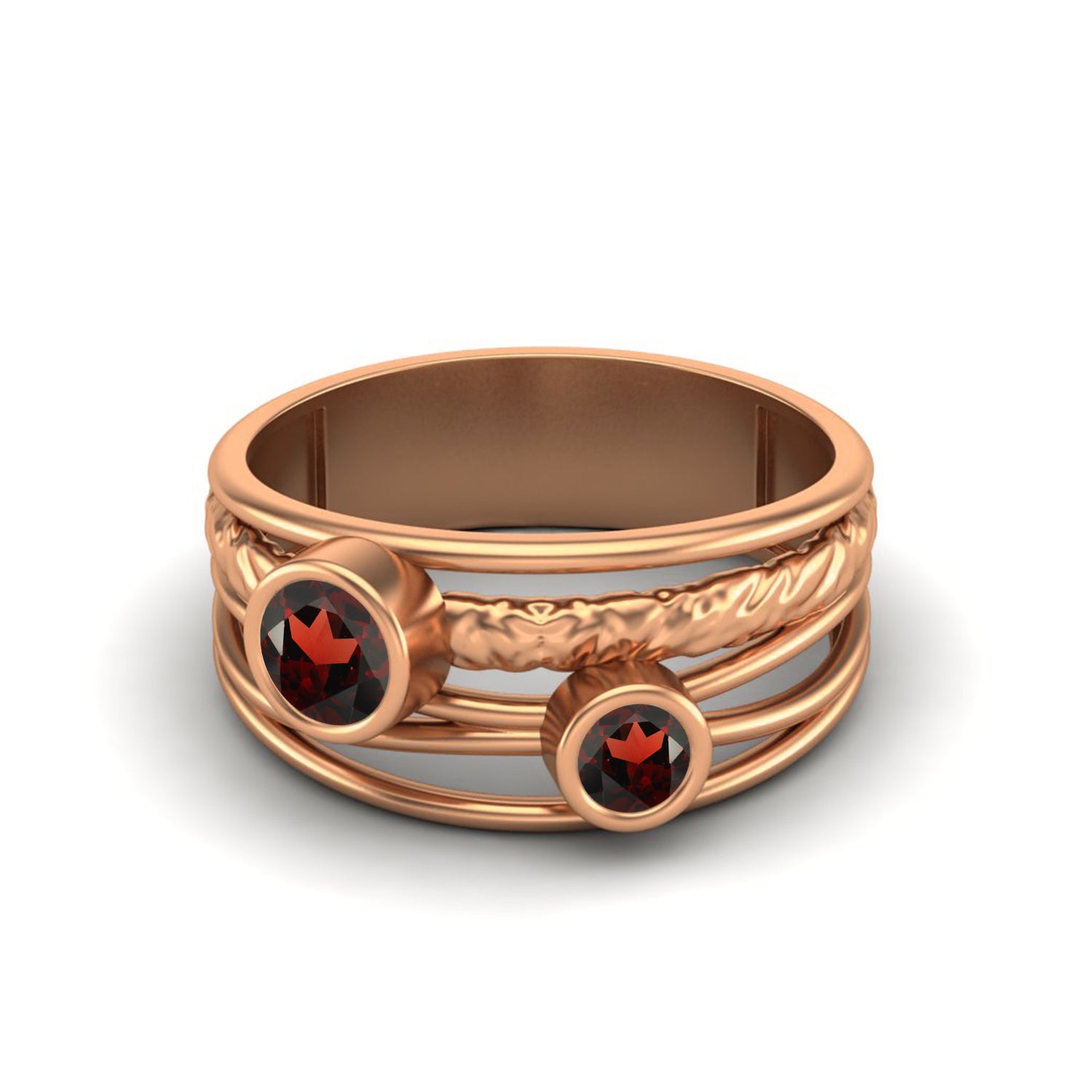 Double Garnet Textured Wrap Band Ring – Sterling Silver